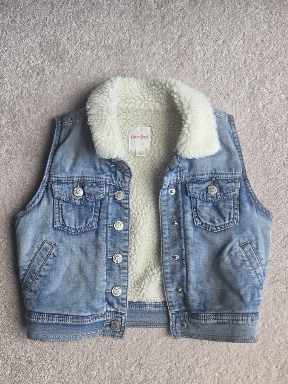 Cat & Jack Light Blue Denim Sherpa Vest with Cream Lining